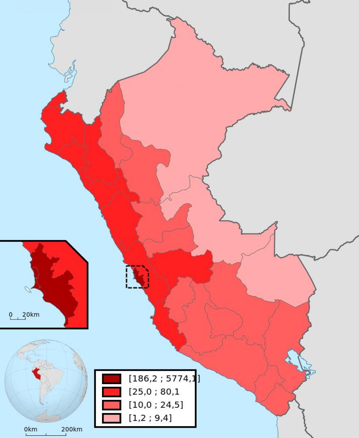 Peru densitatea populației hartă