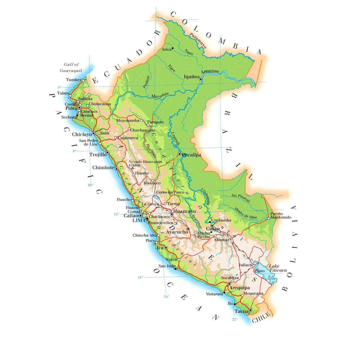 harta fizică, harta din Peru