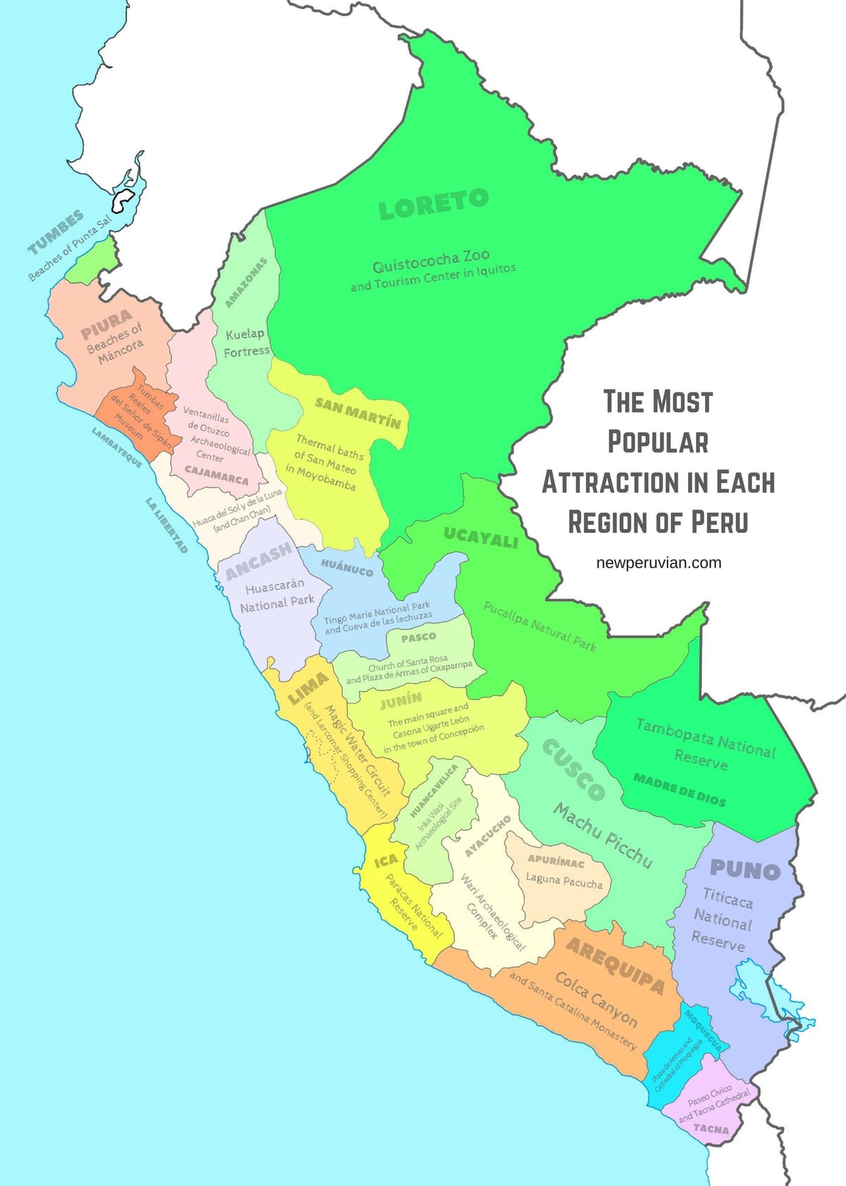 harta de atracții turistice Peru