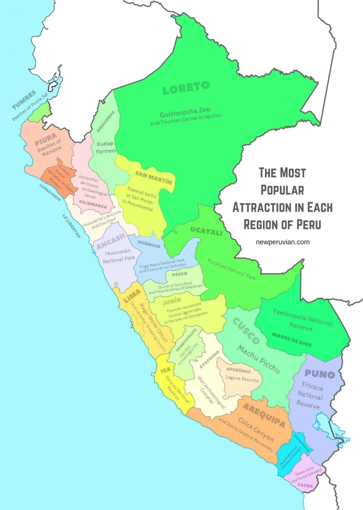 harta de atracții turistice Peru